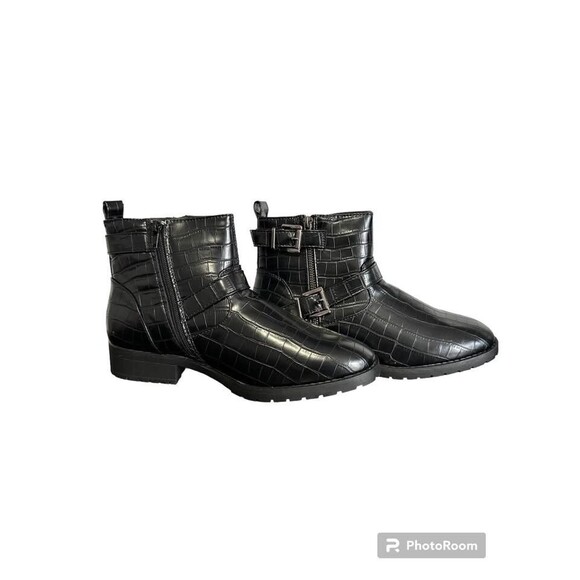 Tinstree Women's Round Toe Low Heel Slouchy Bootie Side Zipper & Buckle Strap 9 - Picture 1 of 9